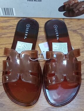 NWT SERRA Women's Brown Translucent Jelly Slide Sandals